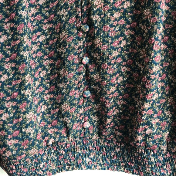 American Eagle Floral Tie Front Floral Button Dwn Blouse Smocked Waist Top Sz S - Picture 8 of 14